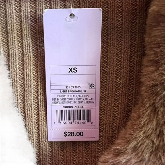 Wild Fable Ribbed Knit Faux Fur Collar Cardigan Sweater Top Brown Size XS NWT - Picture 5 of 9
